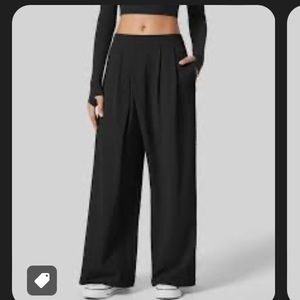 Halara mid rise invisible zipper plicated side pocket work wide leg pants